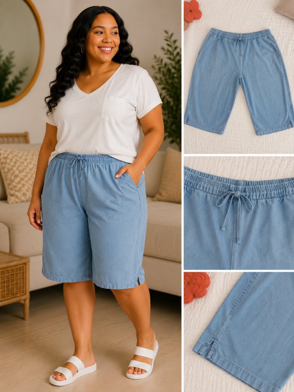 Basic Edition Light Wash Pull-On Denim Capris | Plus Size 3X